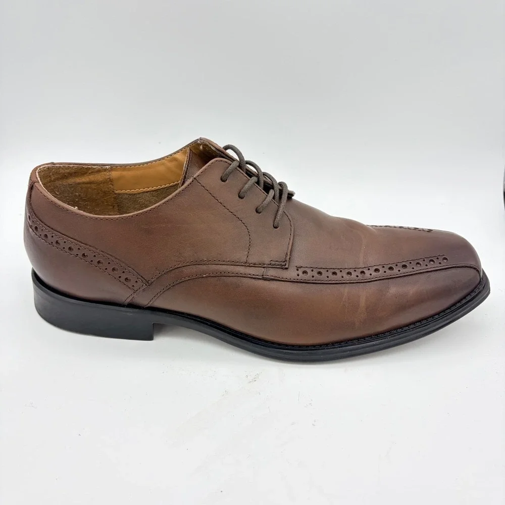 Stacy‎ Adams Mens 10.5 Square Toe Oxfords Brown Leather Memory Foam